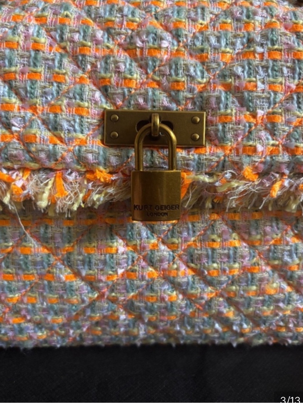 Kurt Geiger Brixton Tweed Orange multi color Chain Shoulder Bag NWT - Picture 8 of 8